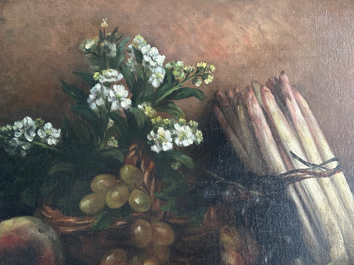 Still Life With A Bouquet Of Asparagus. Oil On Canvas Signed Louis Gibert-photo-4