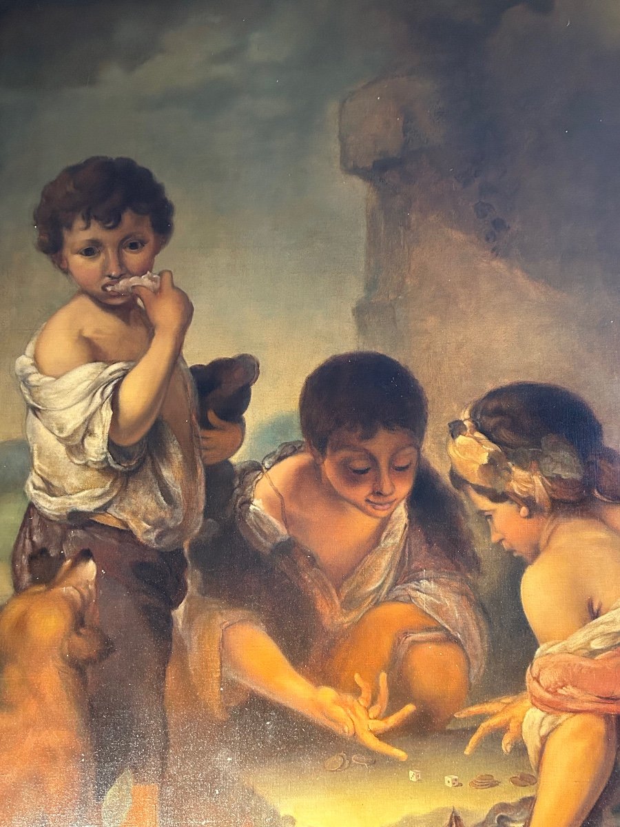 Huile Sur Toile, Reprise Des « enfants Jouant Aux Dés » De Murillo .-photo-2