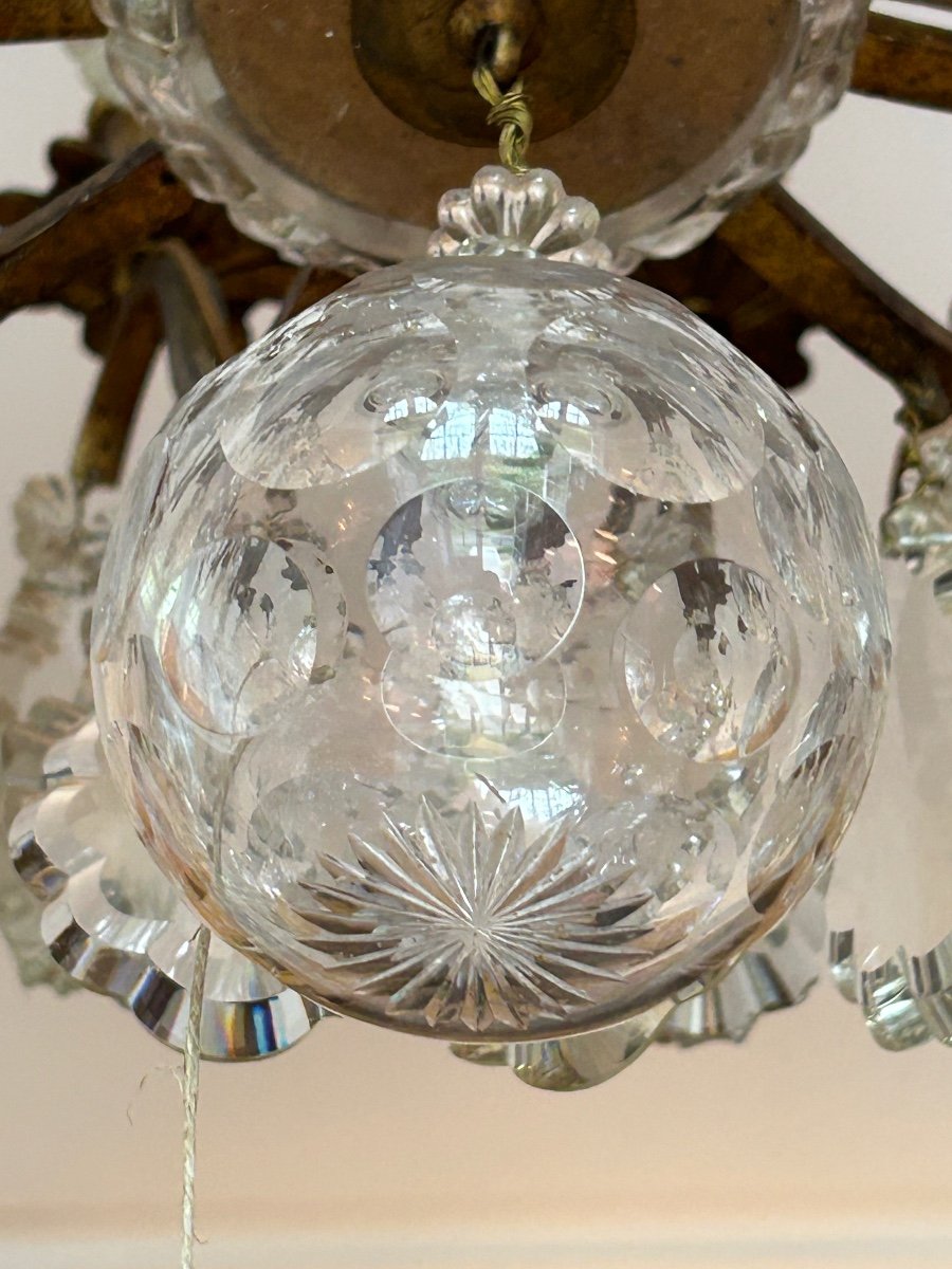 Louis XV Style Cage Chandelier In Gilded Bronze And Crystal Signed Baccarat.-photo-3