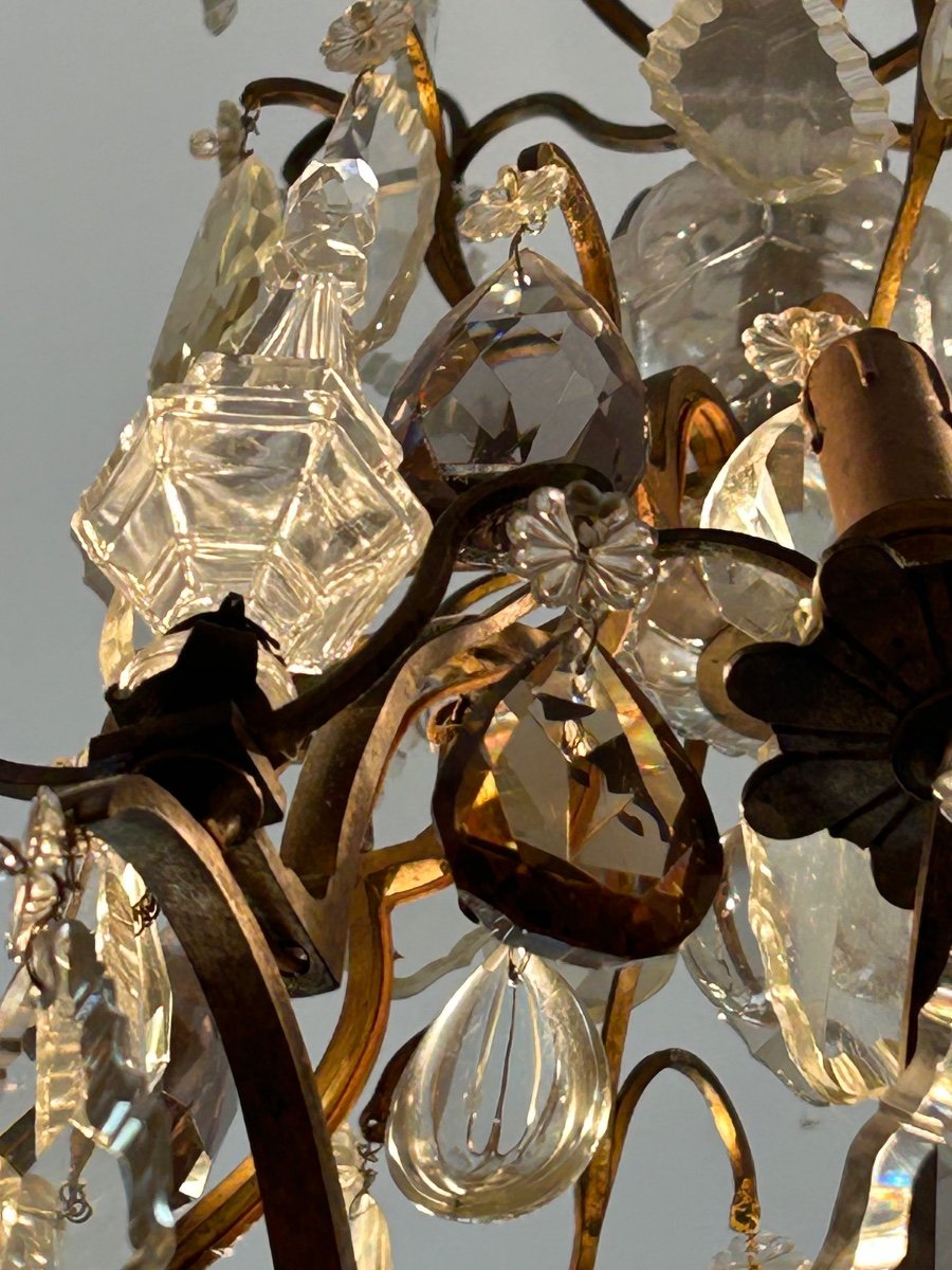 Louis XV Style Cage Chandelier In Gilded Bronze And Crystal Signed Baccarat.-photo-4