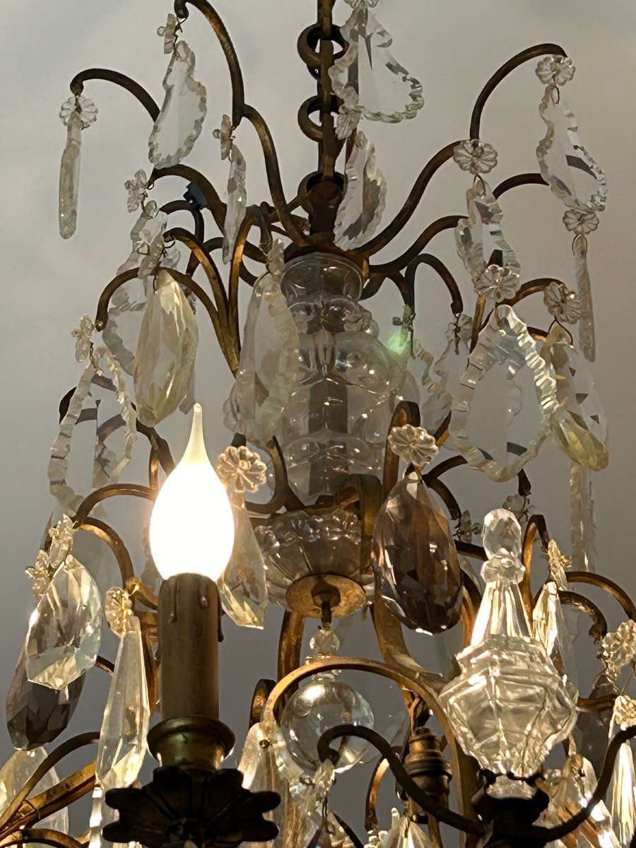 Louis XV Style Cage Chandelier In Gilded Bronze And Crystal Signed Baccarat.-photo-3