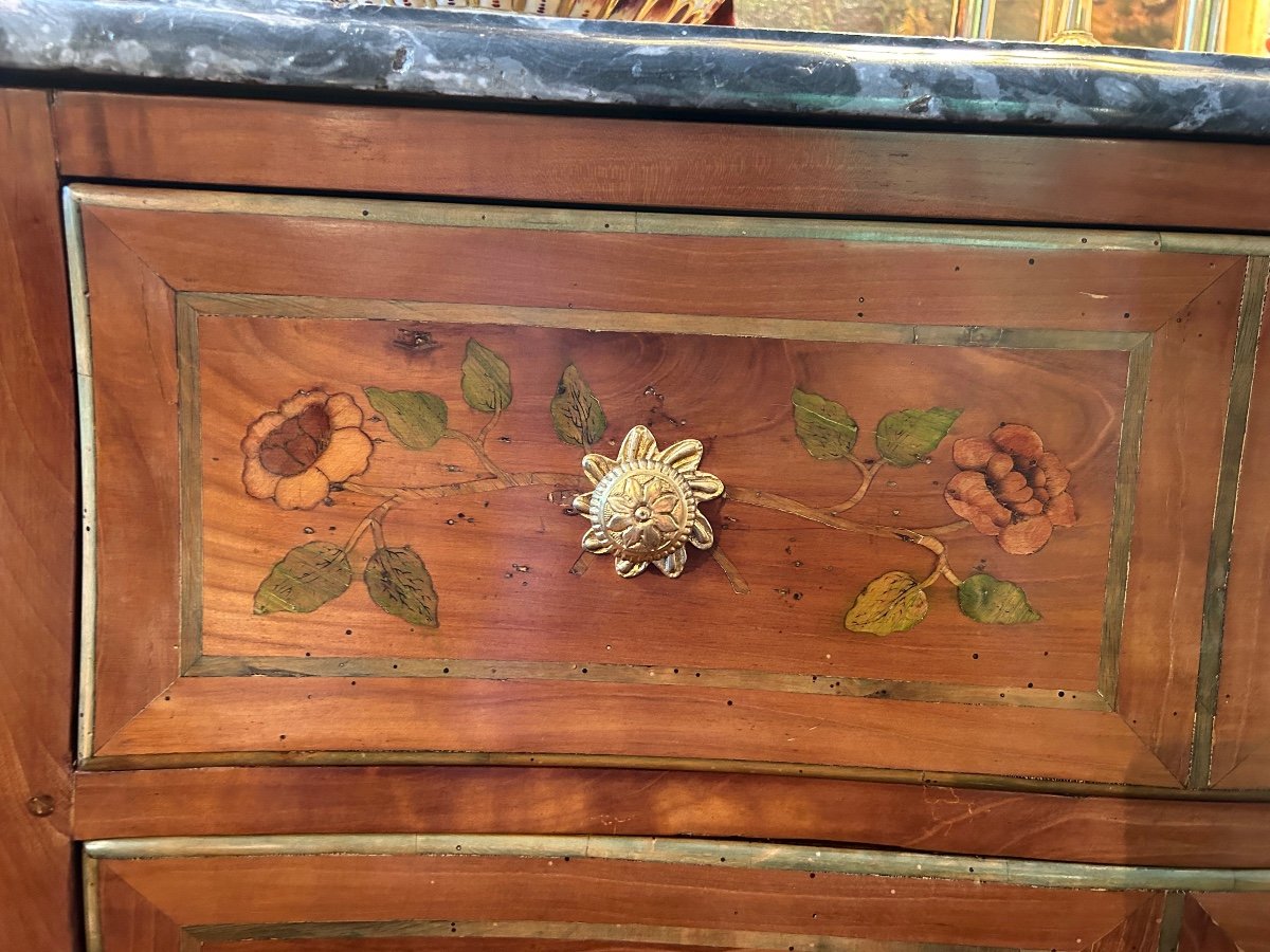 Provincial Cherrywood Chest Of Drawers With Flower Marquetry From The 18th Century.-photo-4