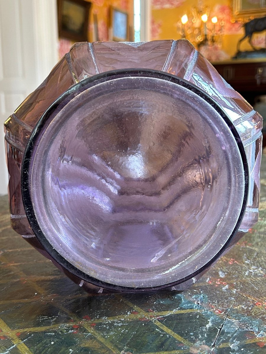 Large Vase Signed Daum In Purple Glass From The Art Deco Period Circa 1930-photo-3