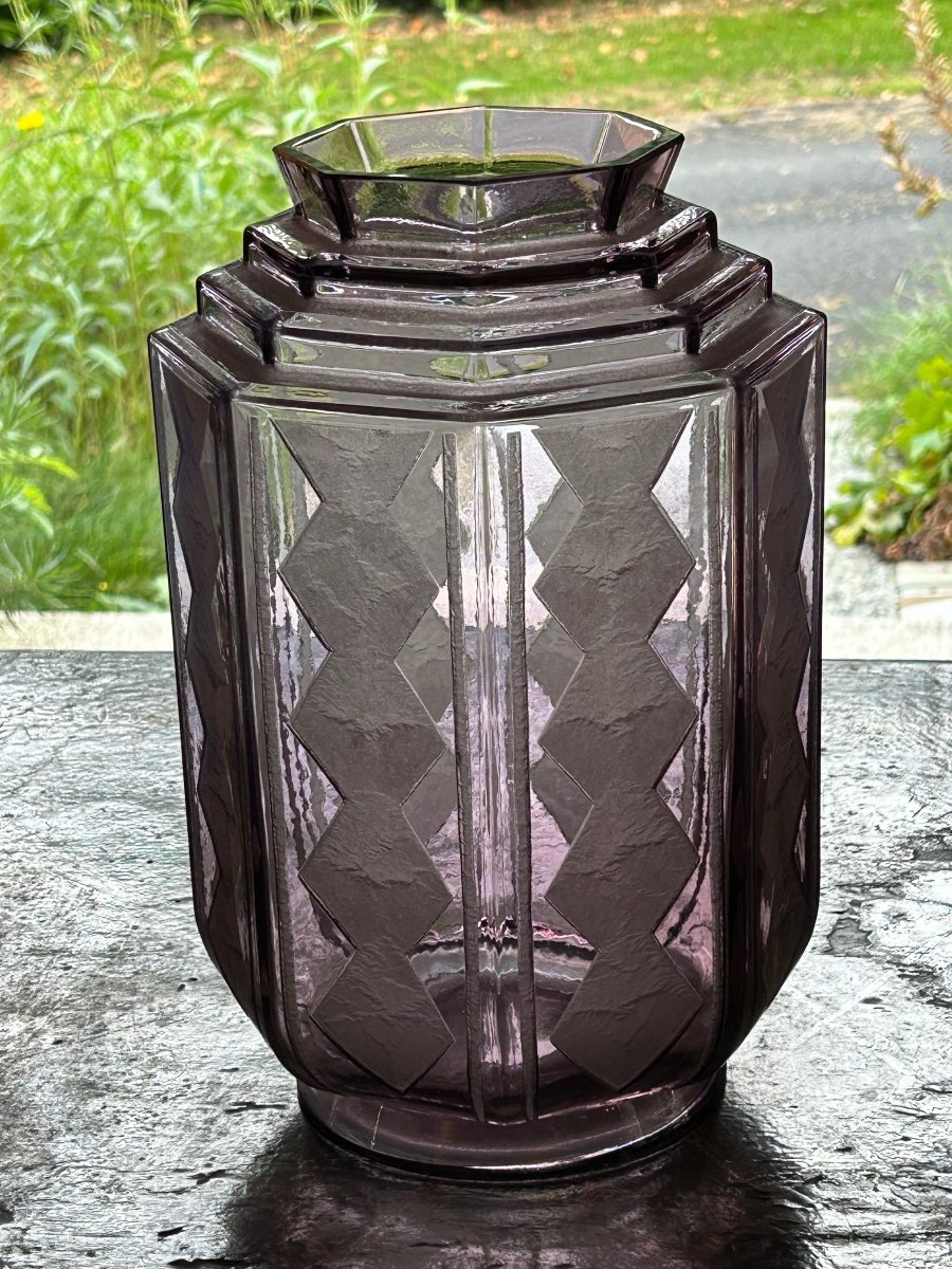 Large Vase Signed Daum In Purple Glass From The Art Deco Period Circa 1930-photo-4