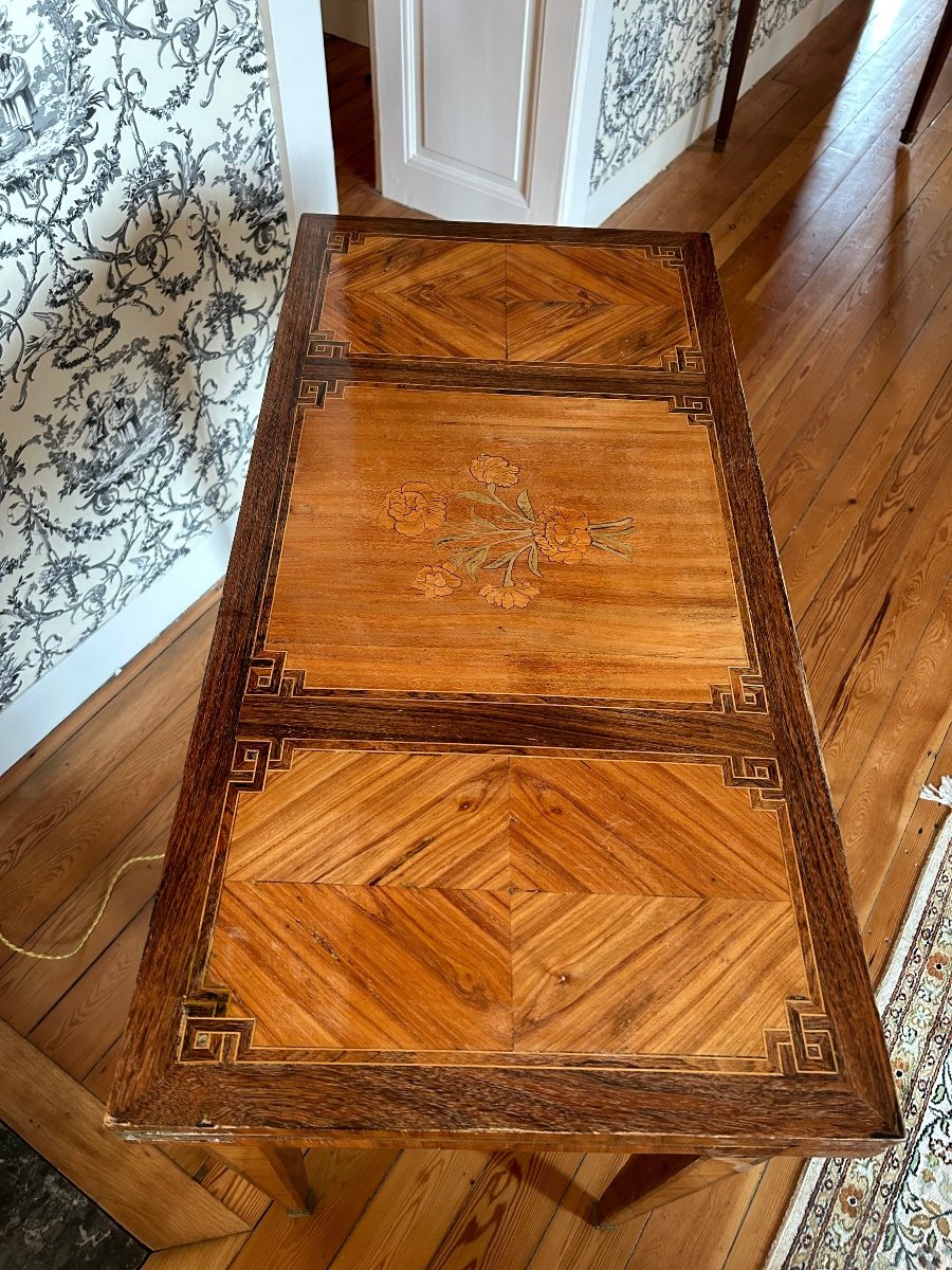 Game Table In Marquetry, Louis XVI Style , 18 Century.-photo-2