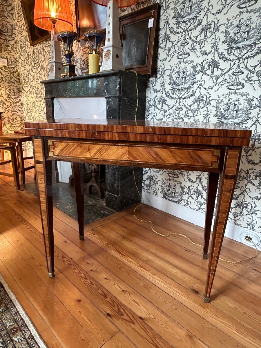 Game Table In Marquetry, Louis XVI Style , 18 Century.-photo-1