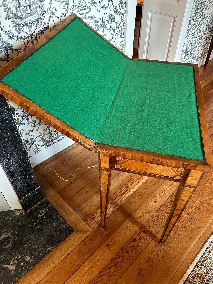 Game Table In Marquetry, Louis XVI Style , 18 Century.-photo-2