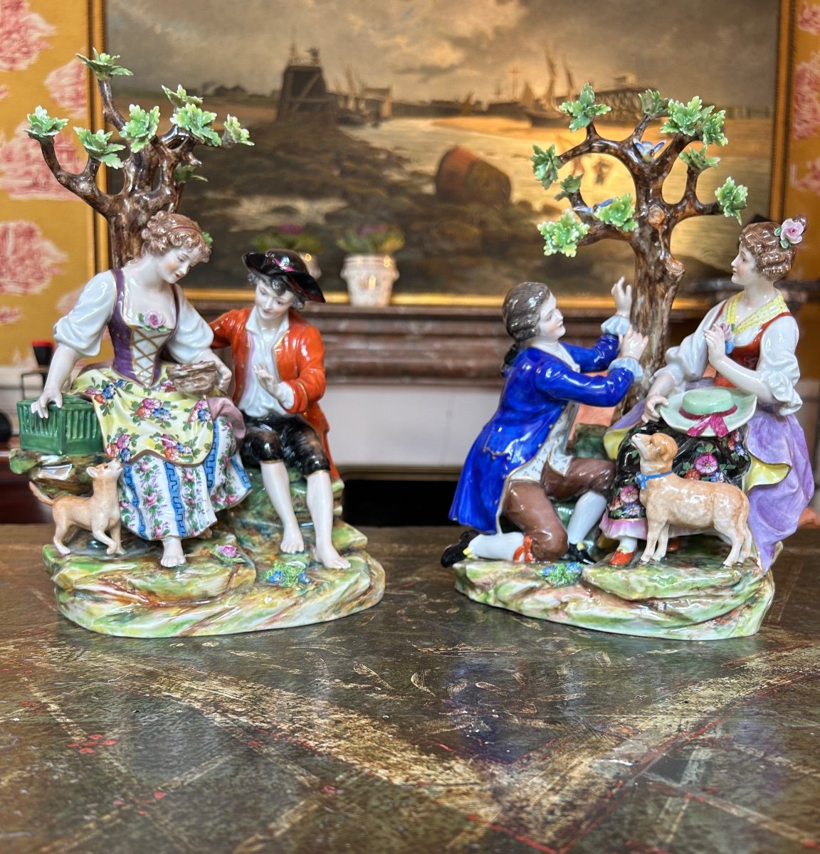 Ensemble De 2 Grands Groupes En Porcelaine Polychrome, Allemagne XIX2 Siècle -photo-4