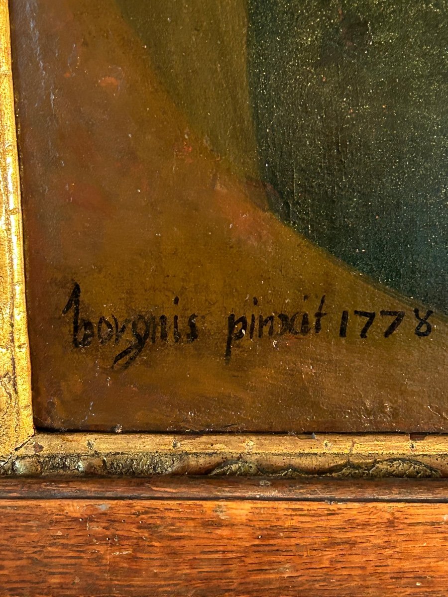 Portrait D’un Gentilhomme D’époque Louis XVI, Huile Sur Toile Signée Borgnis, Datée 1778-photo-4