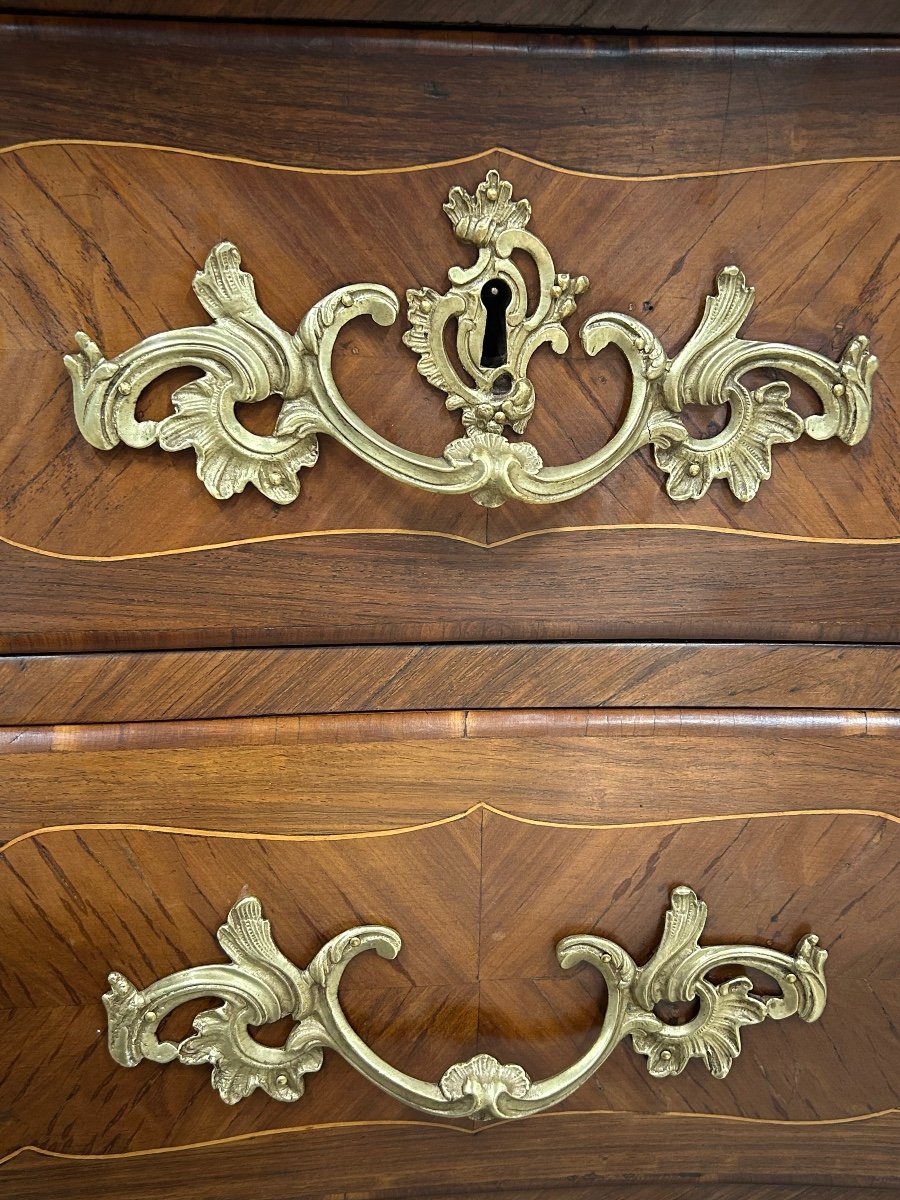 Commode En Marqueterie De Prunier D’époque Louis XV-photo-4