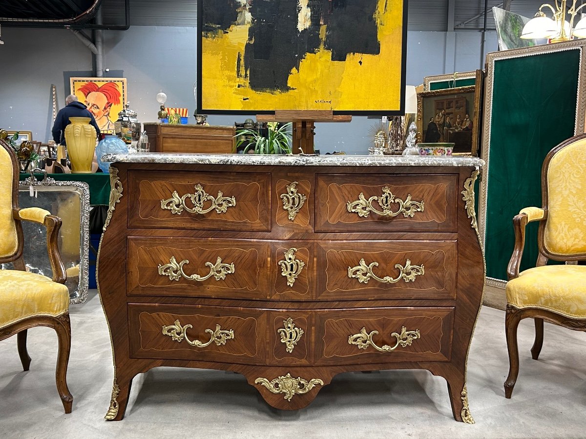 Commode En Marqueterie De Prunier D’époque Louis XV-photo-7