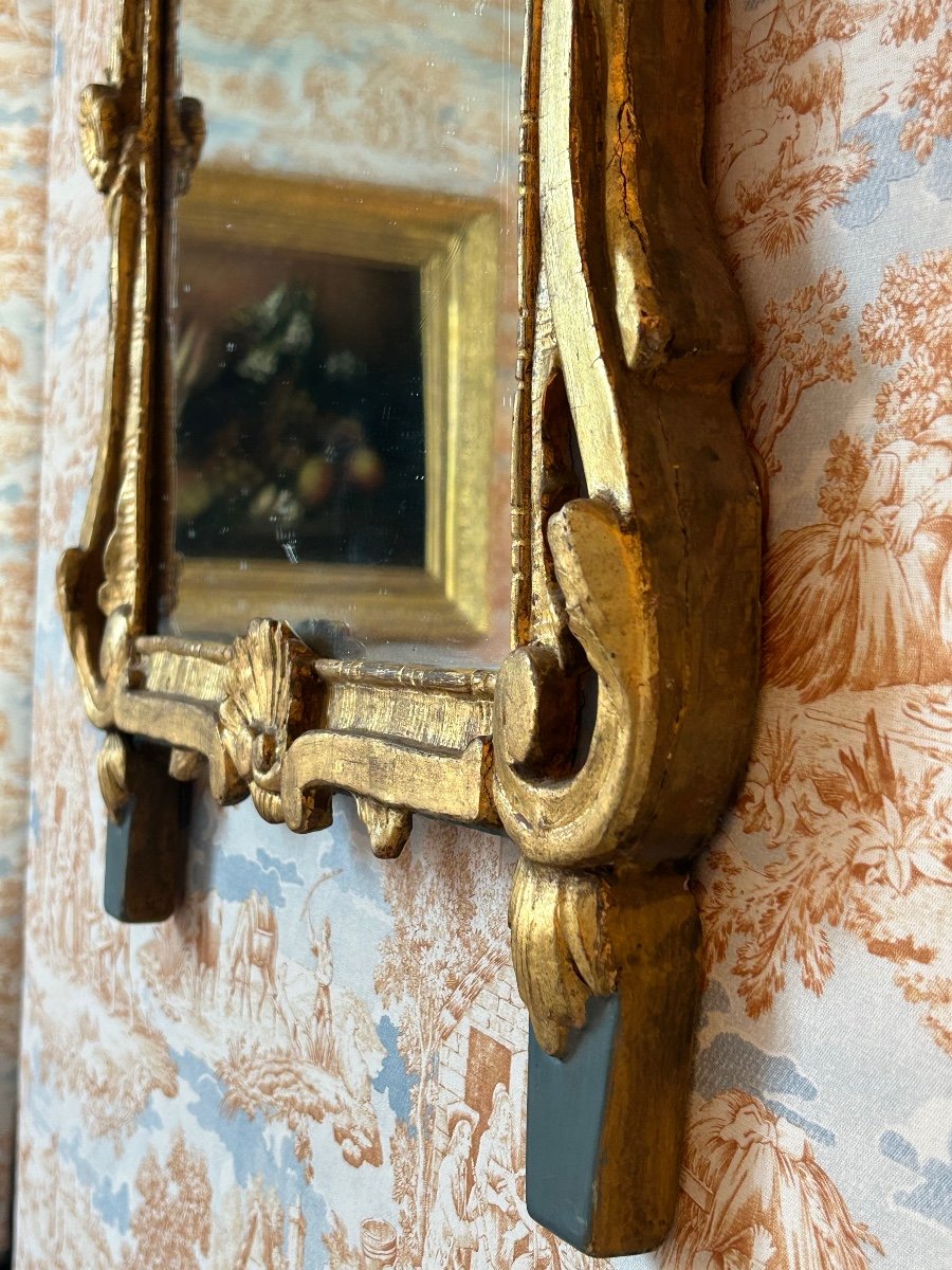 Miroir D’époque Louis XV En Bois Sculpté Doré Et Peint De Bleu -photo-2