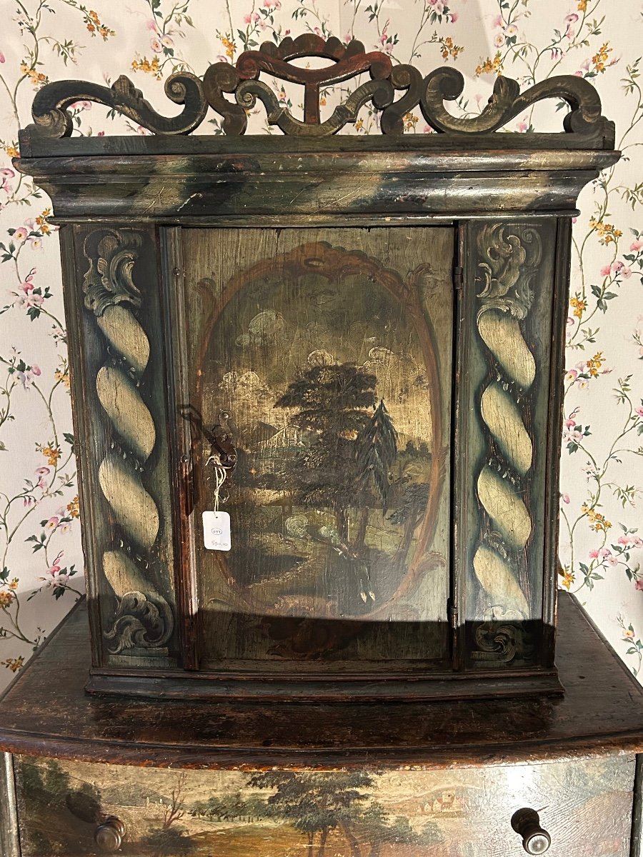 Rare Meuble En Bois Peint, Cabinet Suisse à Deux Corps D’époque XVIIIe -photo-3