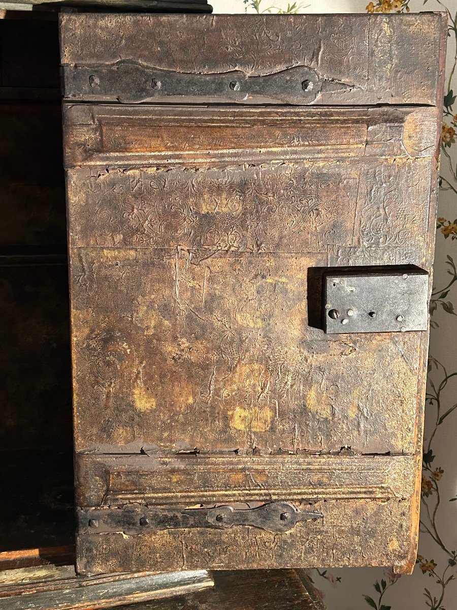 Rare Meuble En Bois Peint, Cabinet Suisse à Deux Corps D’époque XVIIIe -photo-3