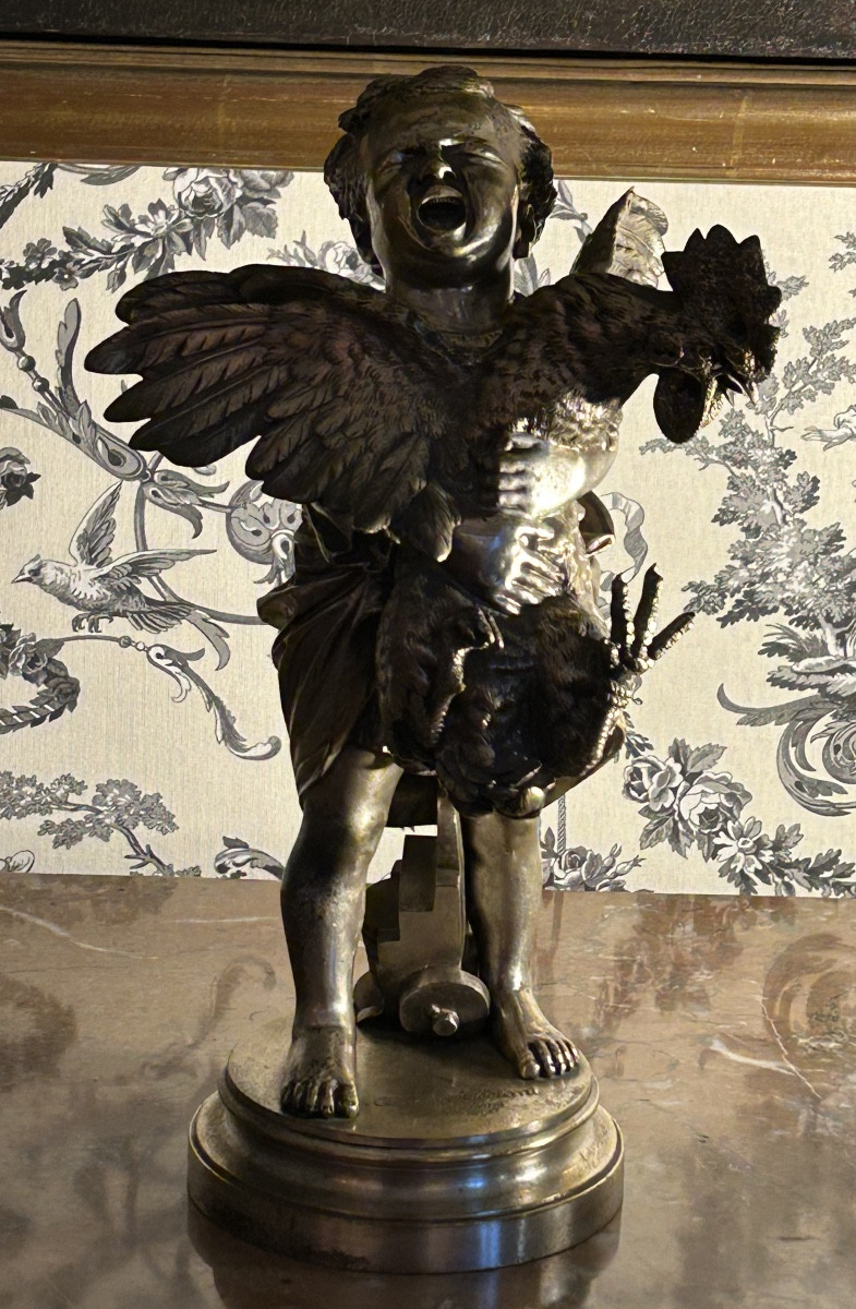 The Child With The Rooster, Silvered Bronze Signed Adriano Cecioni-photo-7