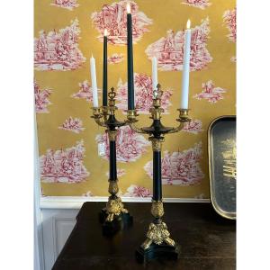 Pair Of Large Candelabra With 4 Branches From The Restoration Period