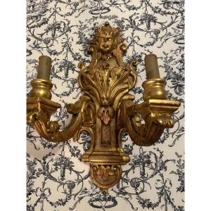 Pair Of Large Regency Style Golden Wood Sconces