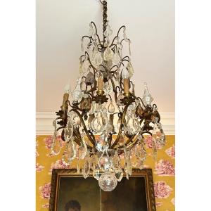 Louis XV Style Cage Chandelier In Gilded Bronze And Crystal Signed Baccarat.