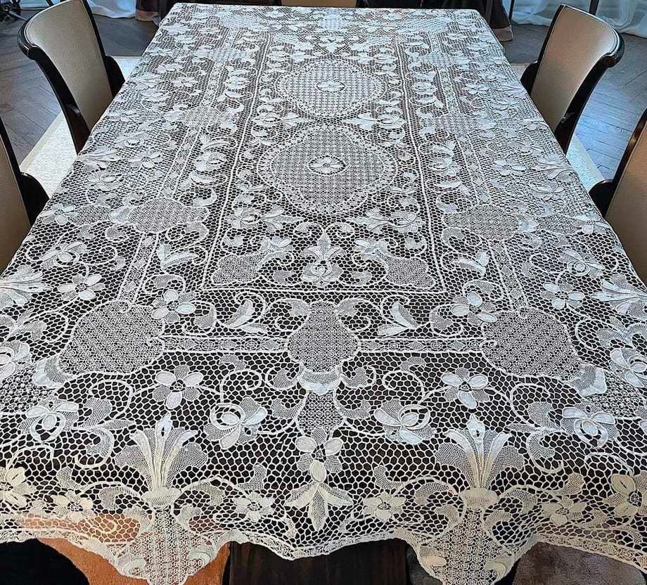 Large Venetian Lace Panel - Burano - Tablecloth - Table Mat - 1st Half 20th Century-photo-2