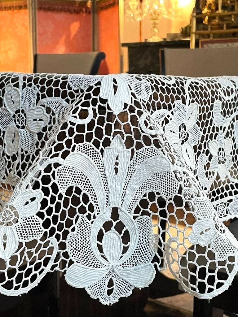 Large Venetian Lace Panel - Burano - Tablecloth - Table Mat - 1st Half 20th Century-photo-3