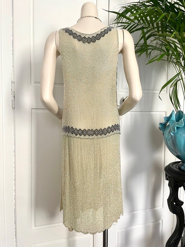 Vermiculated Embroidery Suit On Cotton Muslin - Charleston Dress - Circa 1925-photo-2