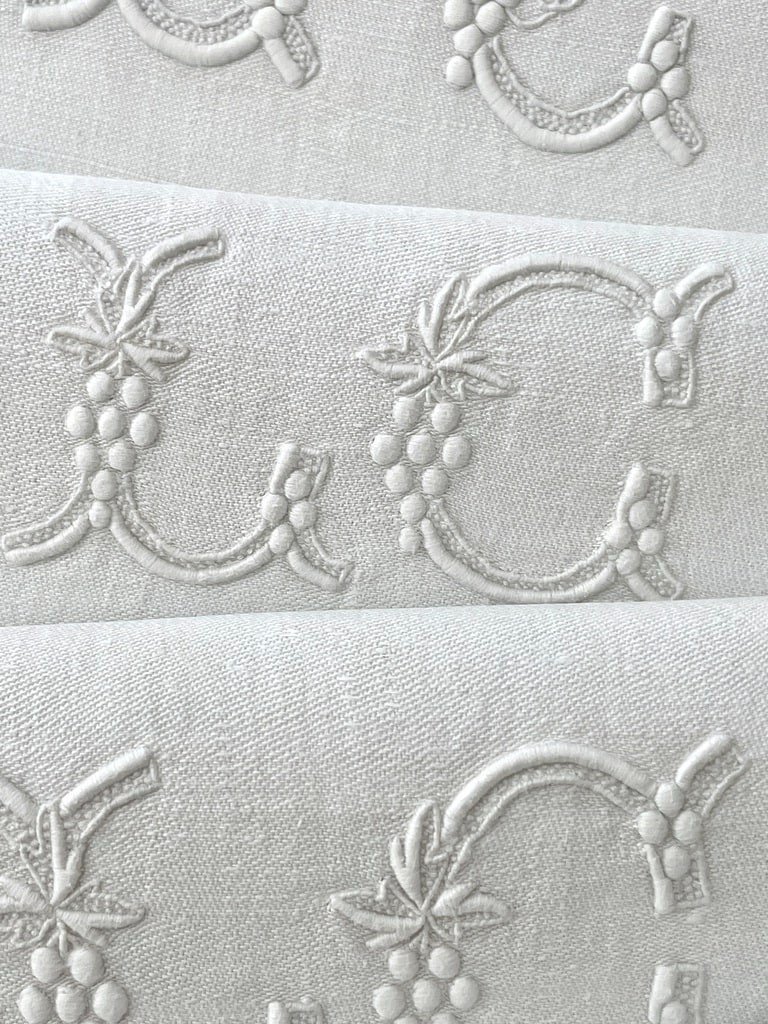 Set Of 12 Table Napkins - Damask Linen With Autumnal Decor - Antique Linen -photo-2