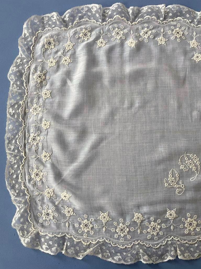 Mouchoir De Mariage Chiffré Gd - Dentelle De Valenciennes Aux Fuseaux Et Linon - Fin XIXème-photo-4