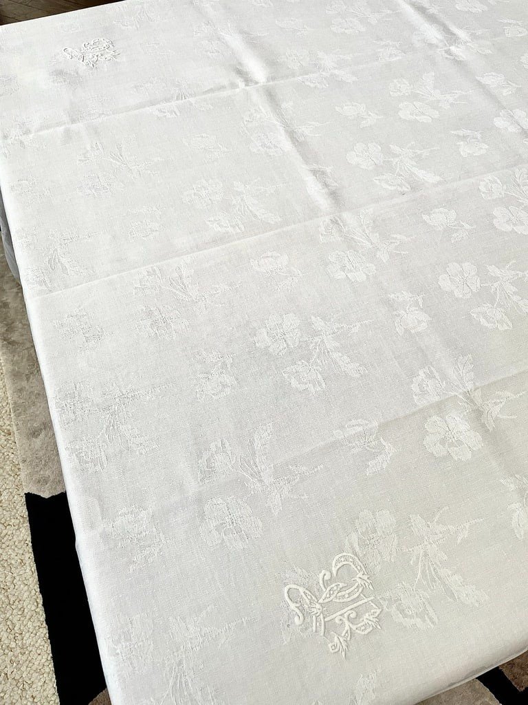 Very Large Ceremonial Tablecloth - Numbered - B - On Damask Linen - Antique Linen -photo-1