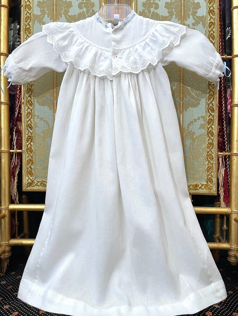 Longue Robe de Baptême - Piqué de Coton Blanc - Ruban de Soie - Linge Ancien-photo-4