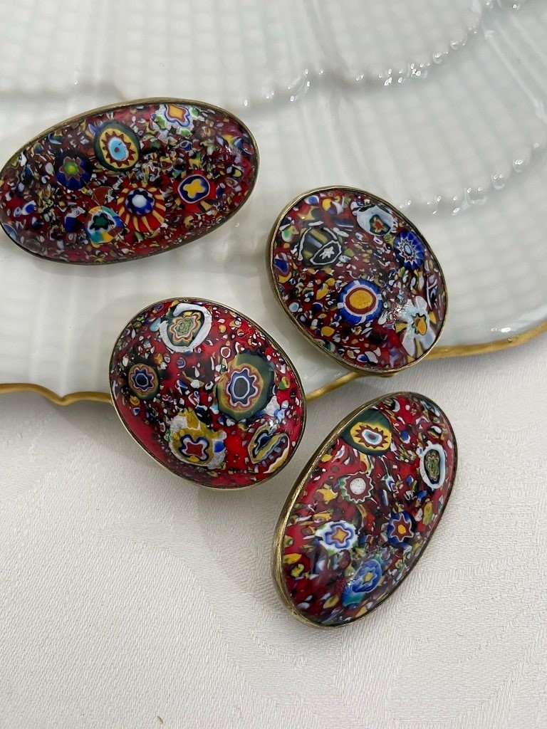 Ensemble de Quatre Boutons  Verre de Murano Millefiori - Couture Vintage-photo-2