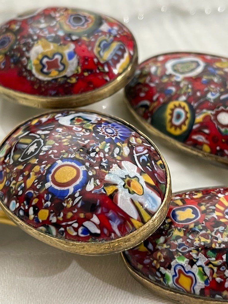 Ensemble de Quatre Boutons  Verre de Murano Millefiori - Couture Vintage