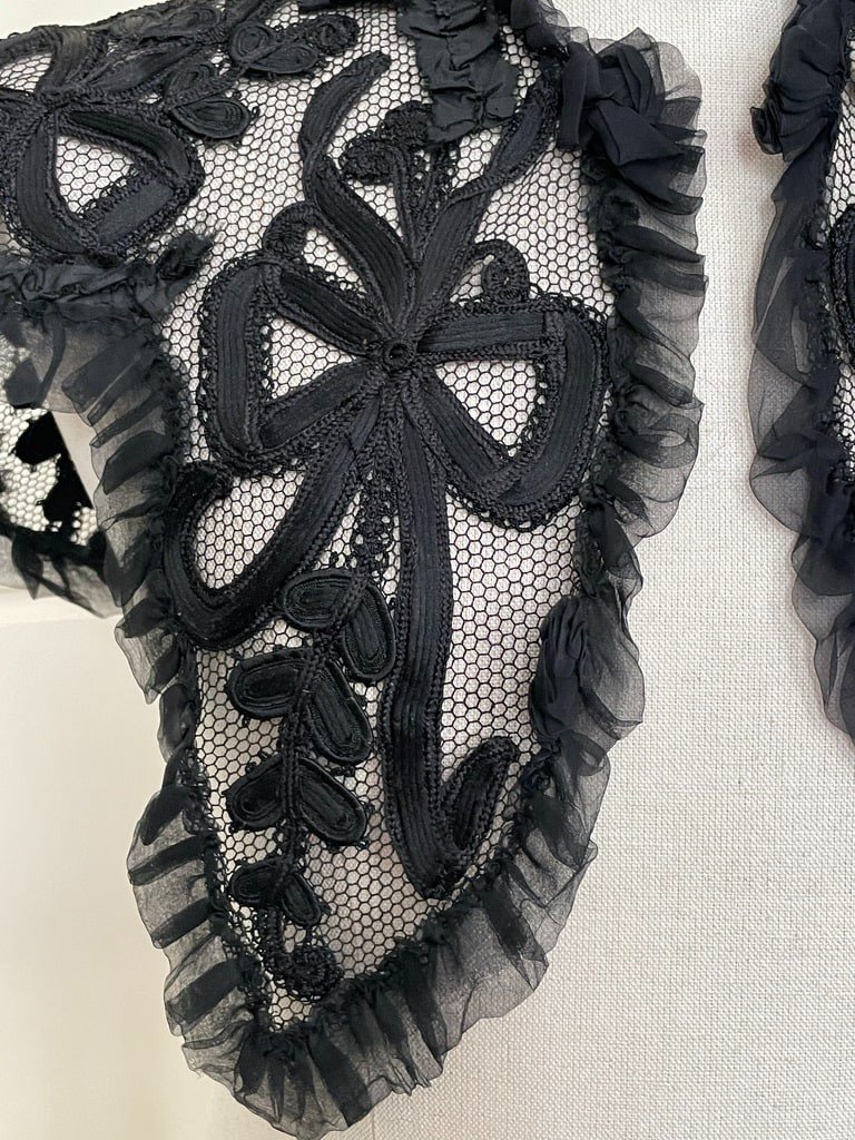 Large Collar - Cord And Black Silk Muslin Appliqués On Tulle - Late 19th Century -photo-3