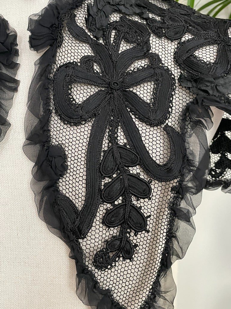 Large Collar - Cord And Black Silk Muslin Appliqués On Tulle - Late 19th Century -photo-4