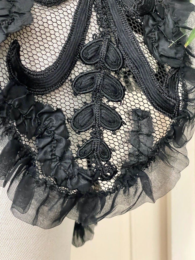 Large Collar - Cord And Black Silk Muslin Appliqués On Tulle - Late 19th Century -photo-4