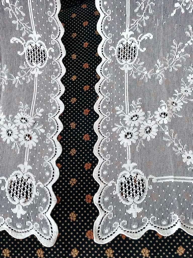 Pair Of Privacy Curtains - Flowers Garlands Medallions - Mechanical Manufacture - Circa 1900-photo-4