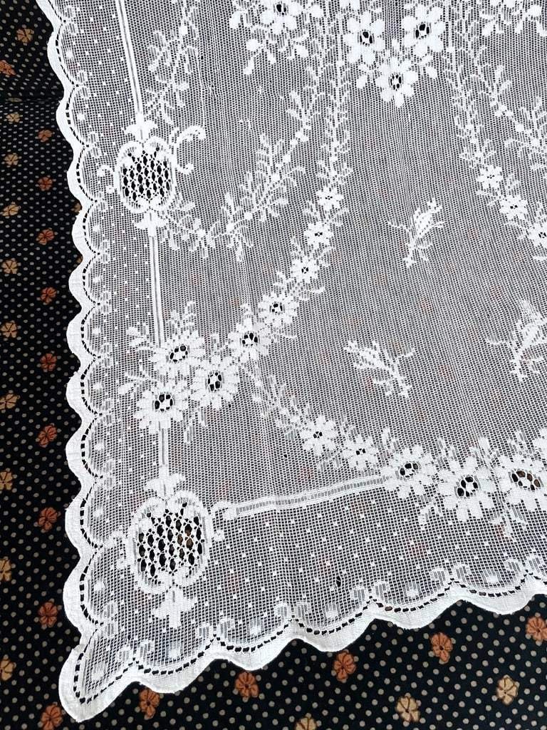 Pair Of Privacy Curtains - Flowers Garlands Medallions - Mechanical Manufacture - Circa 1900-photo-6