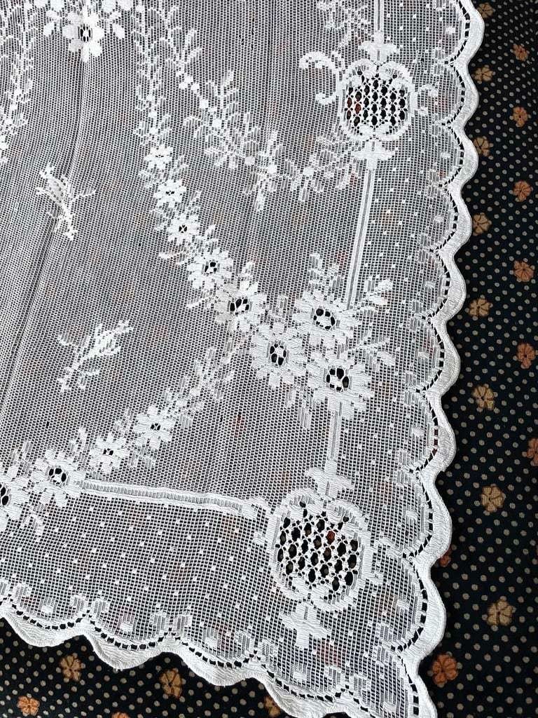 Pair Of Privacy Curtains - Flowers Garlands Medallions - Mechanical Manufacture - Circa 1900-photo-7