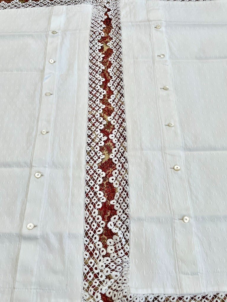 Cm Embroidered Pillowcases With Fleur De Lys - White Cotton - Crochet Lace - Late 19th Century-photo-3