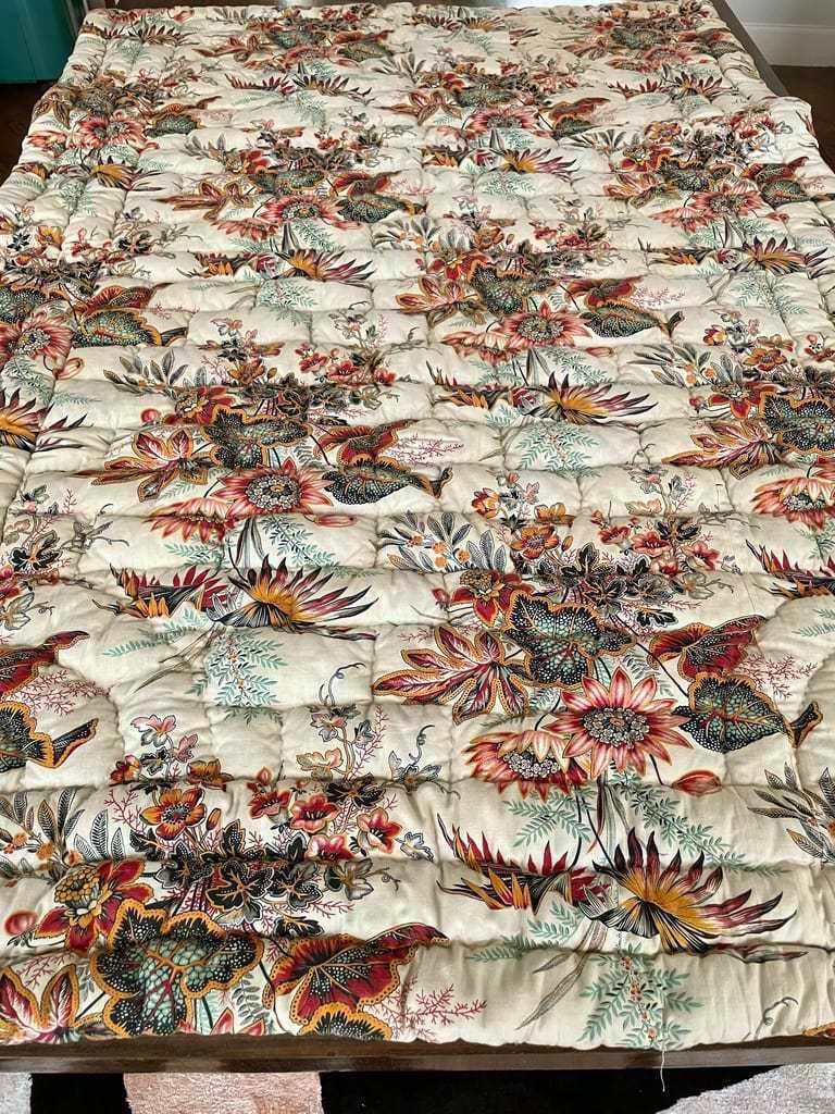 Padded Marseille Quilt - Floral Patterned Indian Quilt - Foot Quilt - 19th Century-photo-2