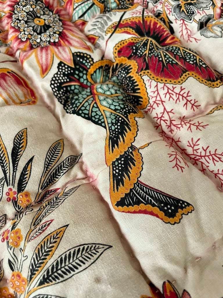 Padded Marseille Quilt - Floral Patterned Indian Quilt - Foot Quilt - 19th Century-photo-6