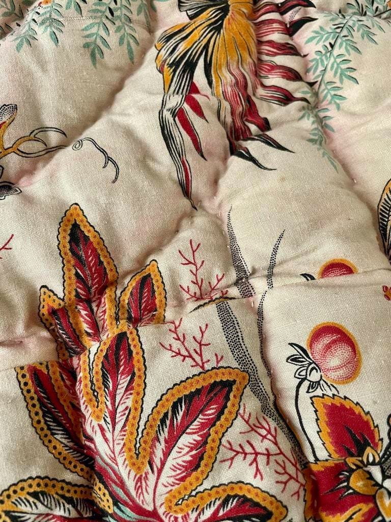 Padded Marseille Quilt - Floral Patterned Indian Quilt - Foot Quilt - 19th Century-photo-7