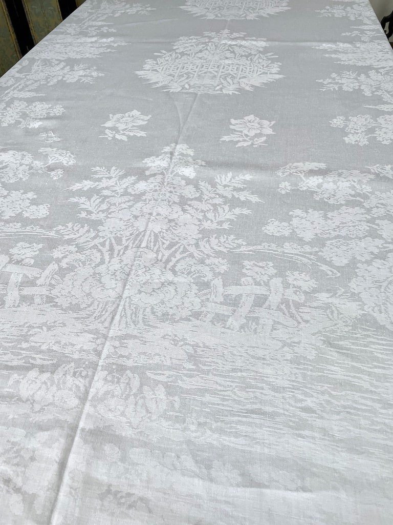 Hunting On Historical Damask Linen Table Service - Tablecloth And 24 Napkins - 19th Century-photo-4