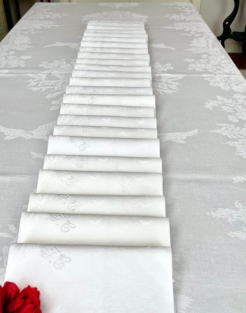 Hunting On Historical Damask Linen Table Service - Tablecloth And 24 Napkins - 19th Century-photo-8