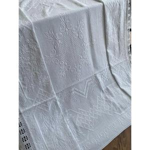 Blanket In Embossed Cotton Pique And Lace - Monogram - A - 