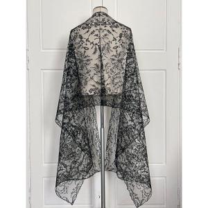 Long Stole In Fine Black Mechanical Lace - Late 19th Century