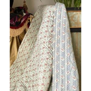 Quilted Blanket With Seed Decor - Printed Cotton - Double Sided - Early 20th Century