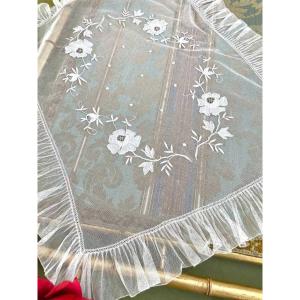 Crib Top - Tulle With Embroidered Cotton Muslin Appliques - Antique Linen