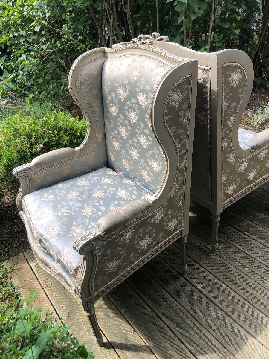 Pair Of Louis XVI Style Wing Chairs.-photo-4