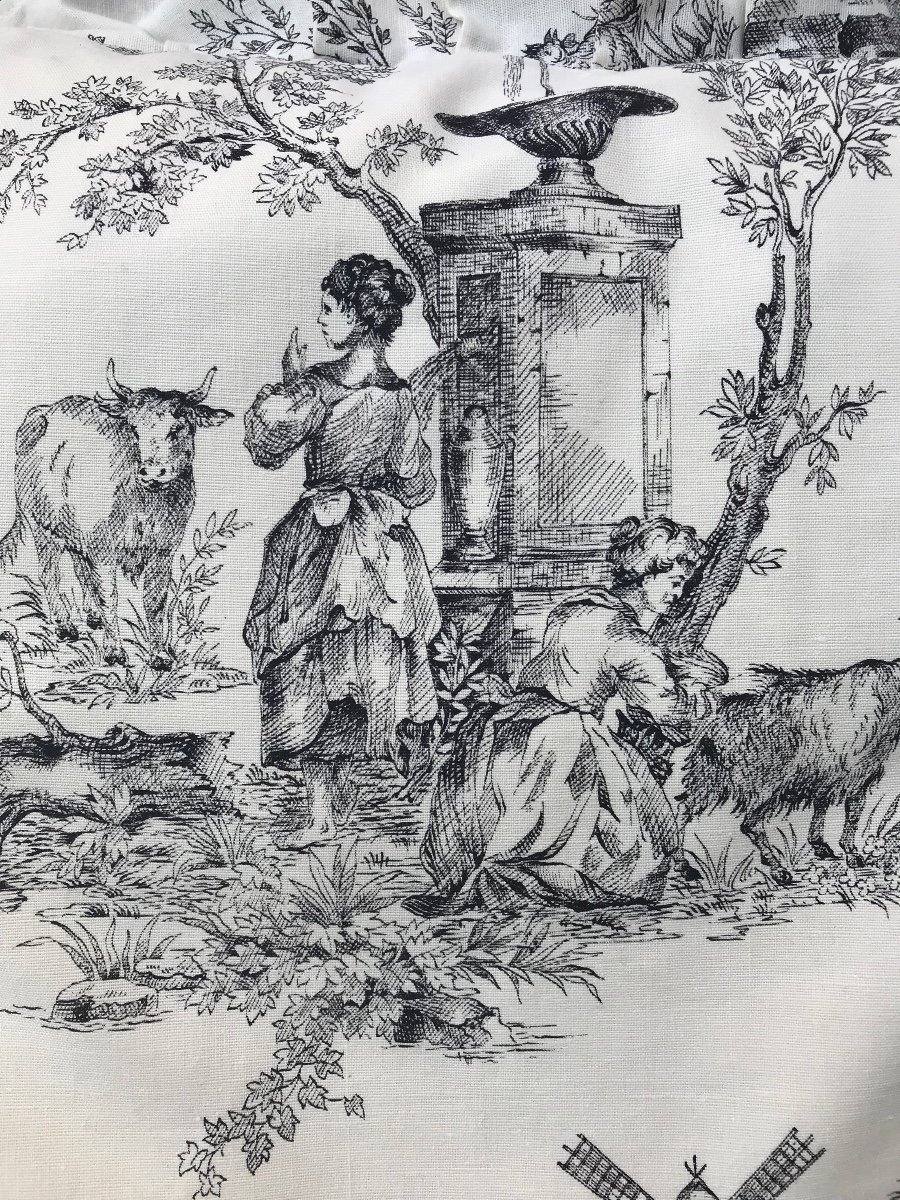 Pair Of Cushions In Toile De Jouy, Pastoral Scene-photo-4