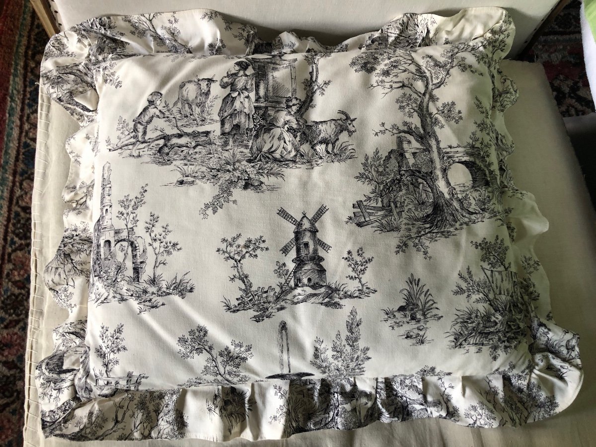 Pair Of Cushions In Toile De Jouy, Pastoral Scene-photo-4